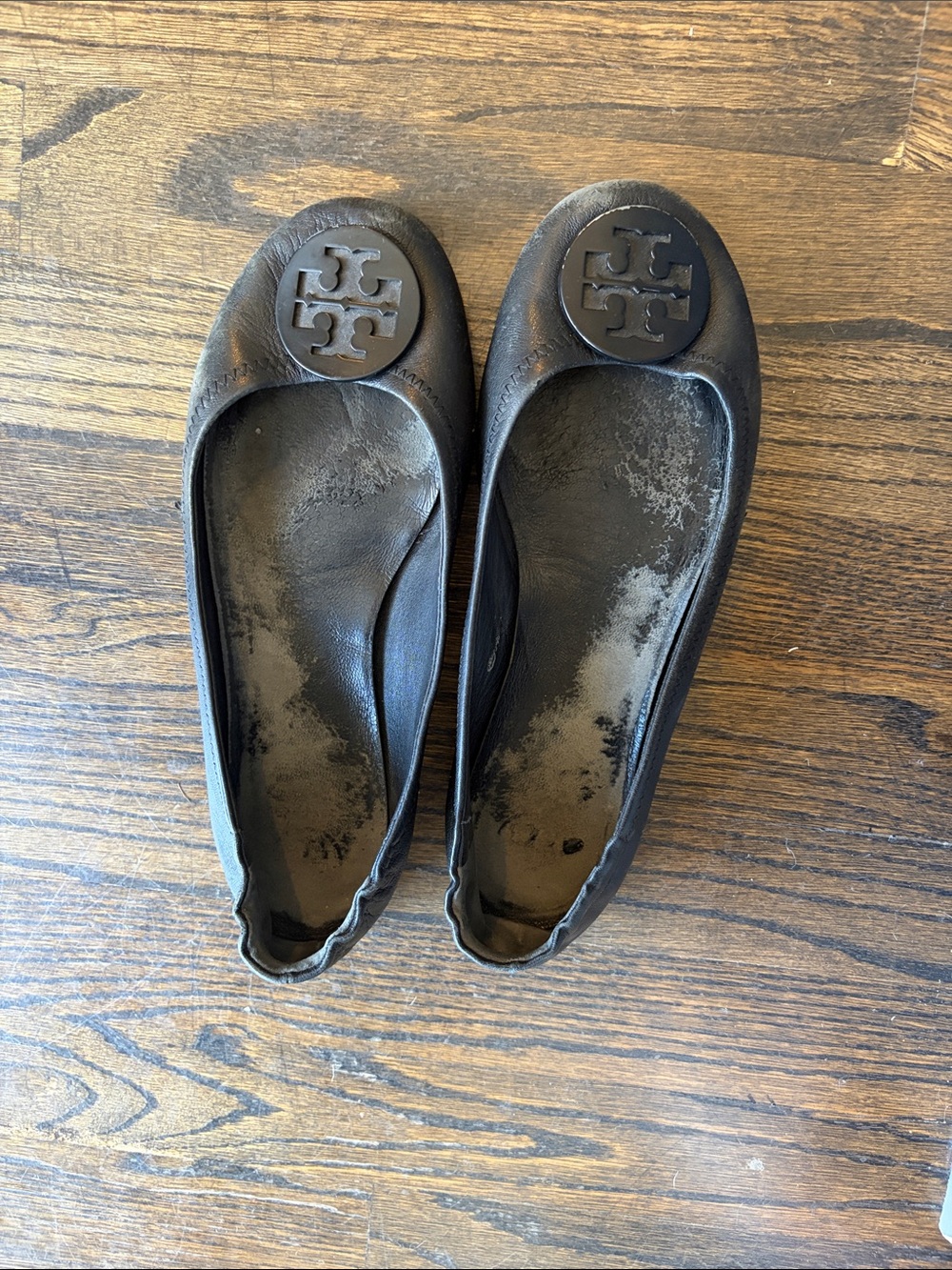 Tory Burch Black Leather Logo Ballet Flats